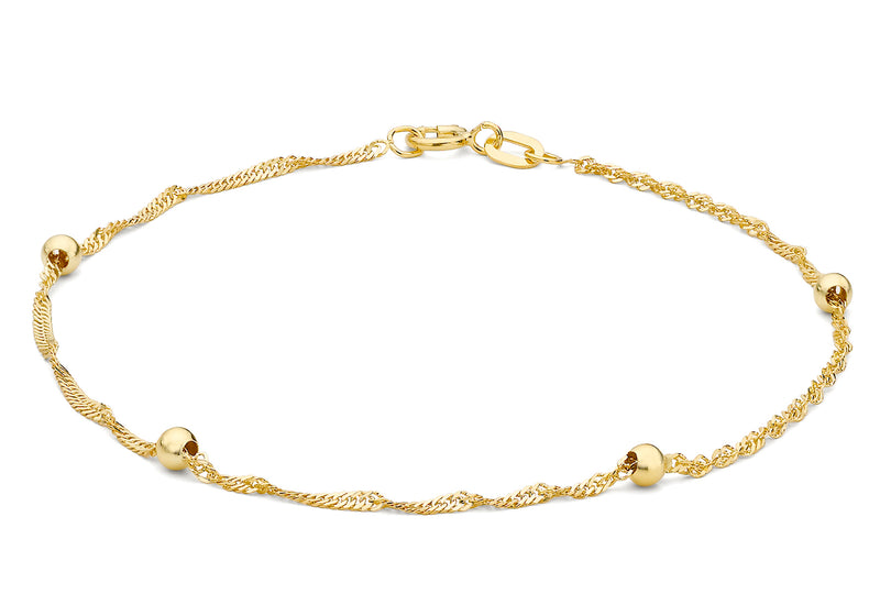 9ct Yellow Gold Balls and Twist Curb Chain Adjustable Anklet