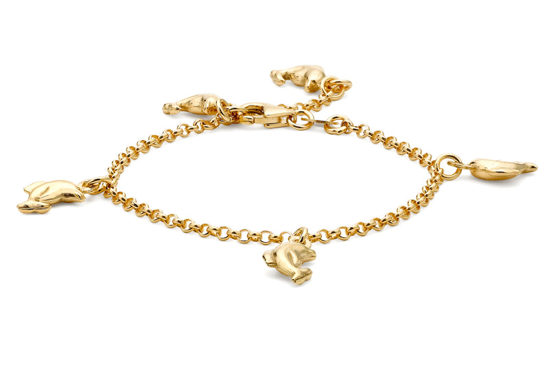 9ct Yellow Gold Dolphin Charm Belcher  Bracelet 15m/6"9