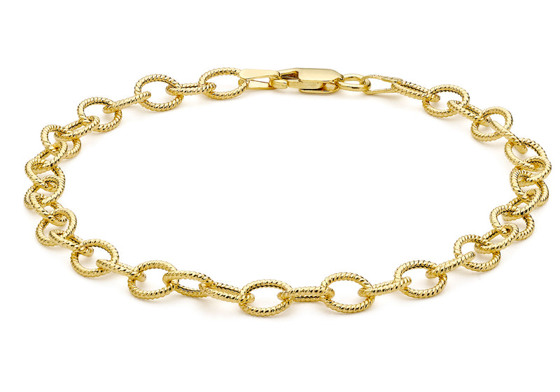 Tuscany Gold 9ct Yellow Gold Textured Oval Belcher Chain Bracelet |  Kaleidoscope