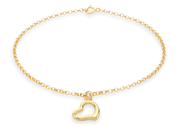 9ct Yellow Gold 11mm x 10mm Heart Charm Round Belcher  Chain Bracelet 18m/7"9