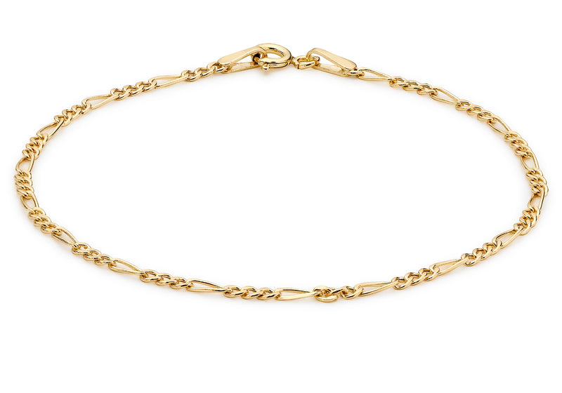 9ct Yellow Gold Hollow Figaro Bracelet 18m/7"9