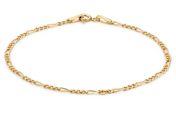 9ct Yellow Gold Hollow Figaro Anklet 23m/9" - 25.5m/10"9