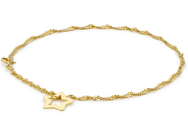 9ct Yellow Gold Twist Curb and Star Drop Anklet