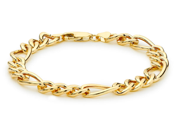 9ct Yellow Gold 8mm Hollow Figaro Bracelet 20m/8"9