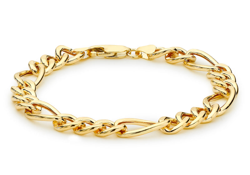 9ct Yellow Gold 8mm Hollow Figaro Bracelet 20m/8"9