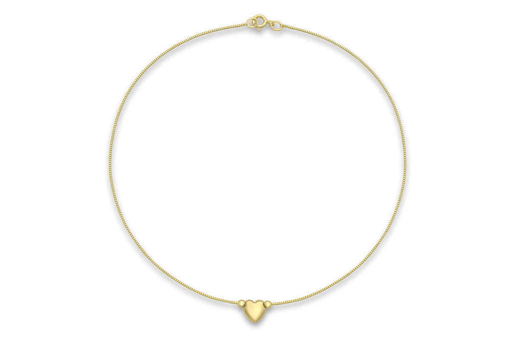 9ct Yellow Gold Heart Box Chain Anklet 24m/9.5"9