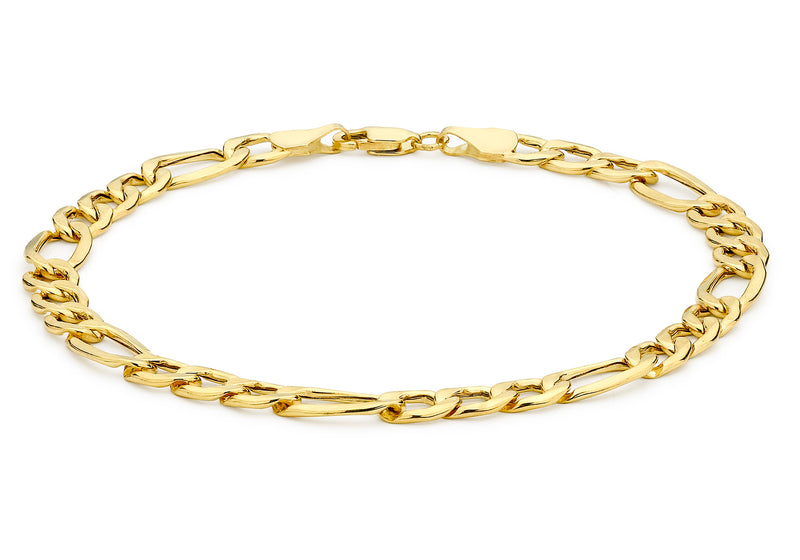 9ct Yellow Gold 6mm Hollow Diamond Cut Figaro Bracelet 21m/8.25"9