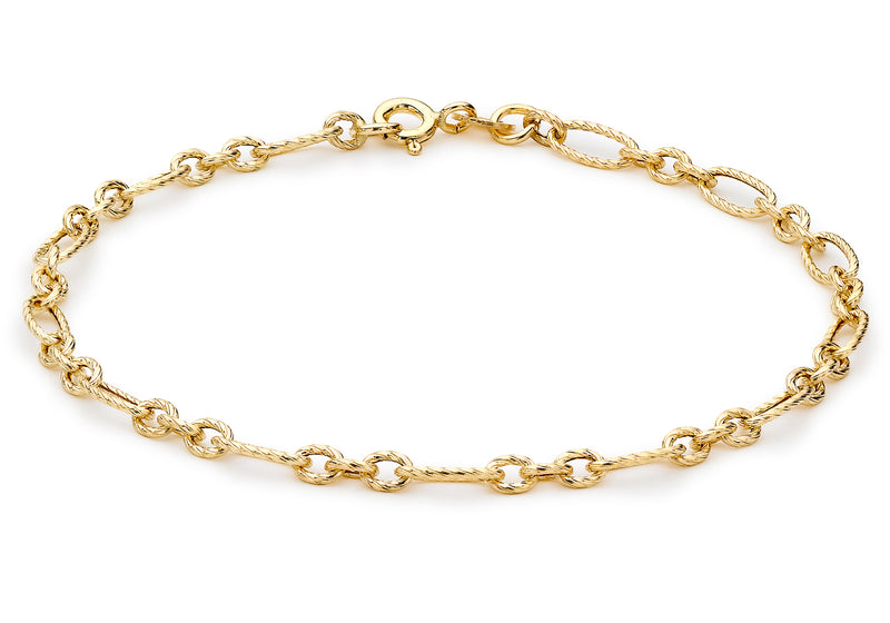 9ct Yellow Gold Textured Figaro Bracelet 19m/7.5"9