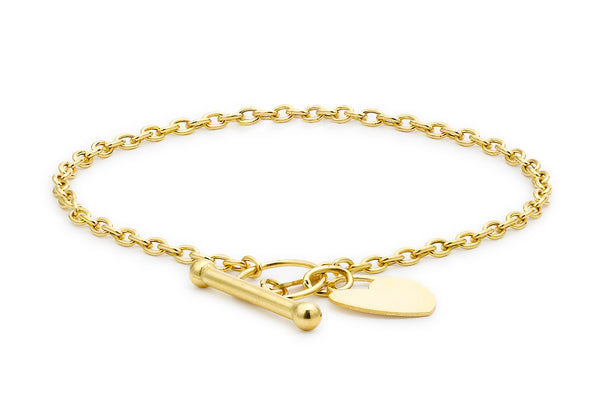 9ct Yellow Gold Heart T-Bar Bracelet 18m/7"9