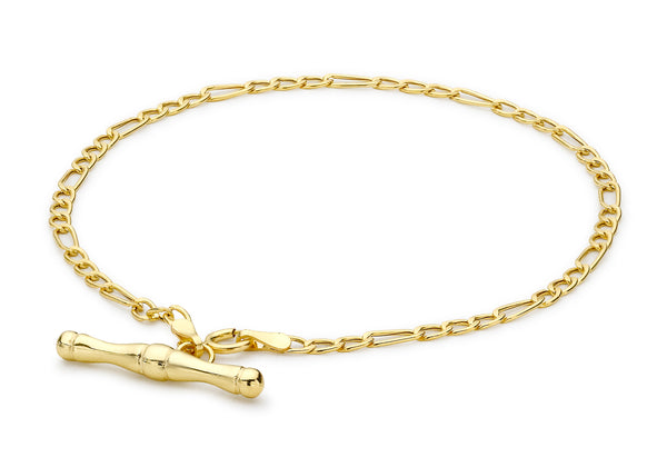 9ct Yellow Gold Hollow Figaro T-Bar Bracelet 19m/7.5"9