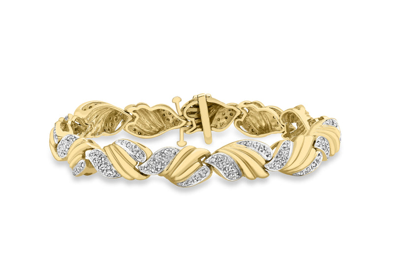 9ct 2-Colour Gold 1.00t FlCuted Pave Set Diamond Bracelet 19.5m/7.7"9
