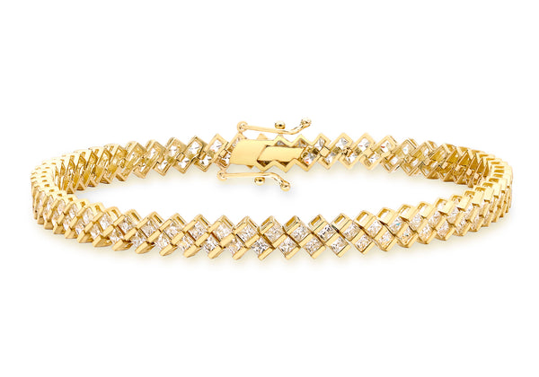 9ct Yellow Gold Zirconia  Diamond Shape Patterned Bracelet 19m/7.5"9