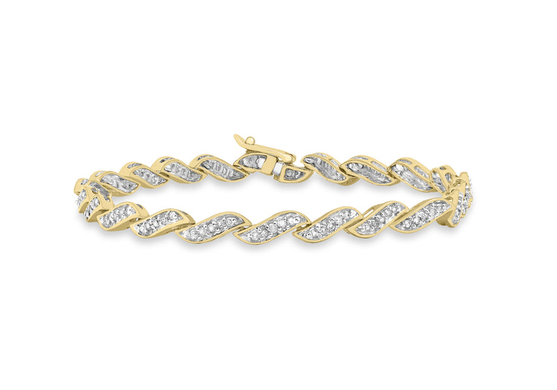 9ct Yellow Gold 1.06t Diamond Wave Bracelet18m/7"9
