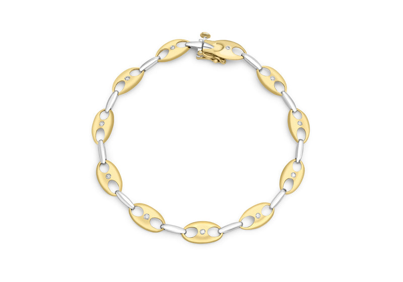 9ct 2-Colour Gold 0.20t Diamond Set Link Bracelet