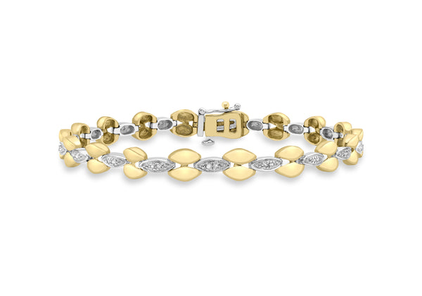 9ct 2-Colour Gold 0.20t Diamond Link Bracelet 18.5m/7.25"9