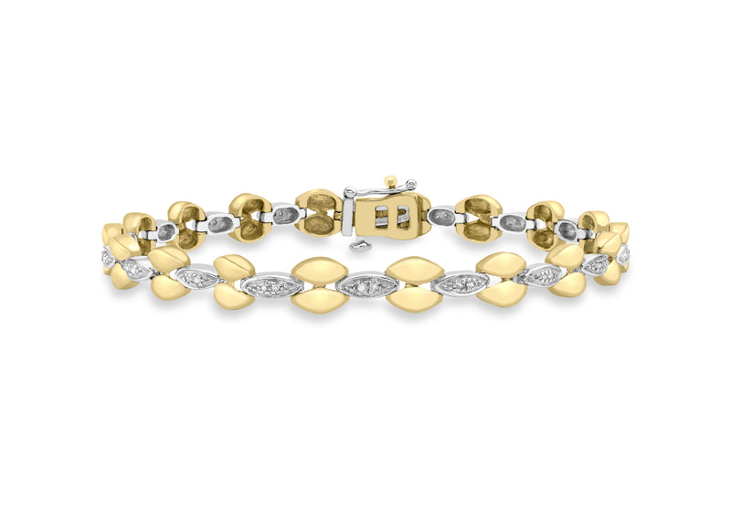 9ct 2-Colour Gold 0.20t Diamond Link Bracelet 18.5m/7.25"9