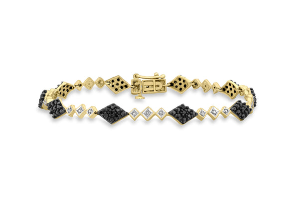 9ct Yellow Gold 1.00t Black and White Diamond Link Bracelet 19m/7.5"9