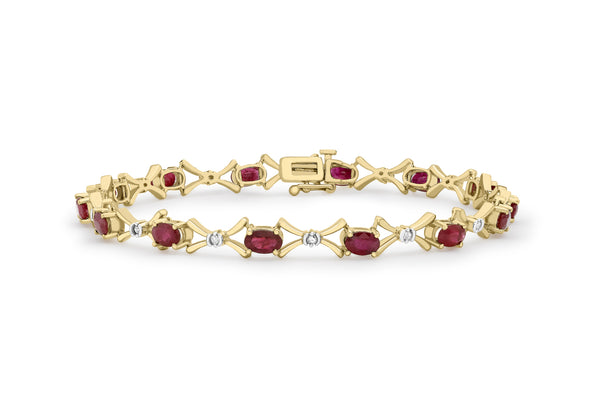 9ct Yellow Gold 0.12t Diamond and Ruby Link Bracelet 18m/7"9
