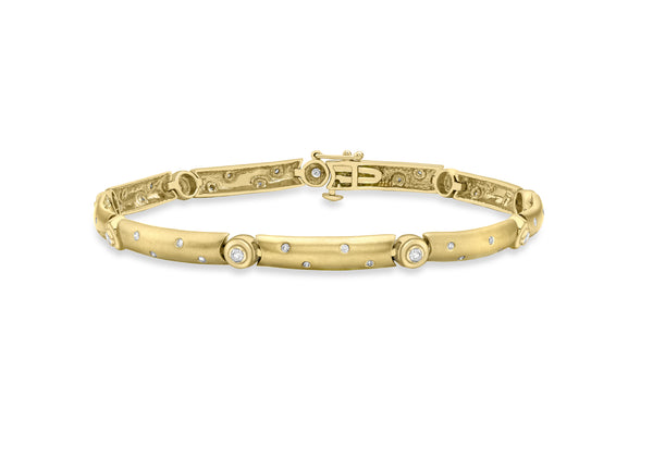 9ct Yellow Gold 0.35t Diamond Satin Polished DoughnCut Bar Link Bracelet 19m/7.5"9