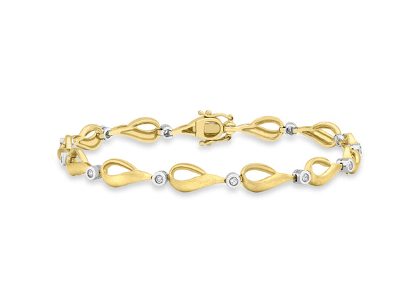 9ct 2-Colour Gold 0.22t Diamond Satin Teardrop Link Bracelet 19m/7.5"9