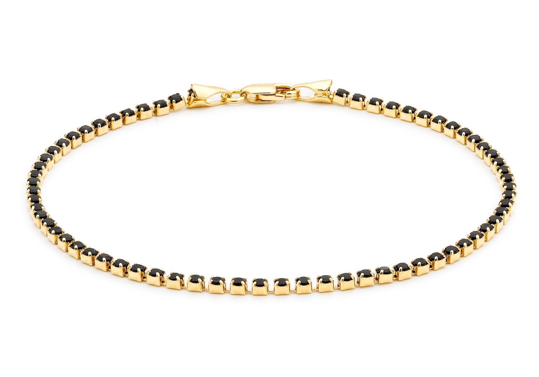 9ct Yellow Gold 2mm Round Black Zirconia  Bracelet 19m/7.5"9