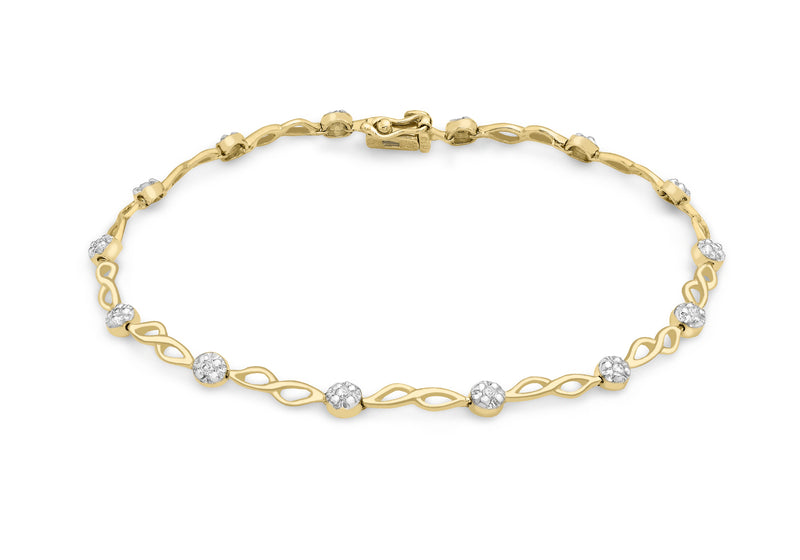 9ct Yellow Gold 0.15t Diamond Double Teardrop Link Bracelet 19m/7.5"9
