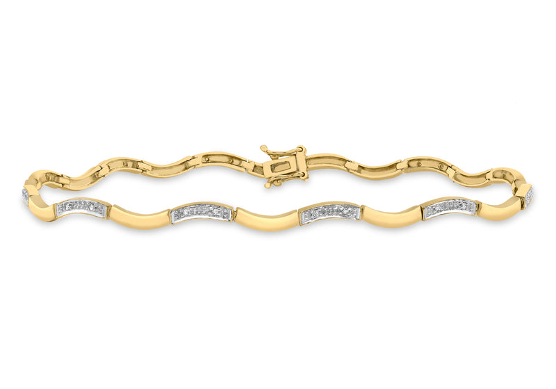 9ct Yellow Gold 0.12t Diamond Wave Bracelet 22.25m/8.75"9