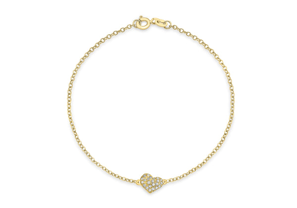 9ct Yellow Gold 0.12t Pave Set Diamond Heart Charm Bracelet 18m/7"9