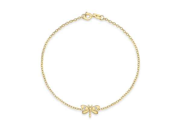 9ct Yellow Gold 0.01ct Diamond Butterfly Charm Bracelet 