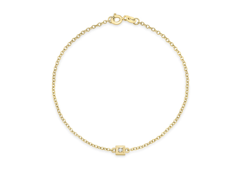 9ct Yellow Gold 0.02t Diamond Square Charm Bracelet 18m/7"9