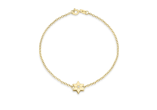 9ct Yellow Gold 0.01t Diamond Flower Charm Bracelet 19m/7.5"9