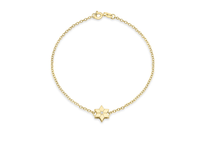 9ct Yellow Gold 0.01t Diamond Flower Charm Bracelet 19m/7.5"9