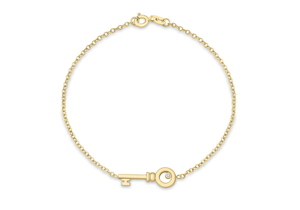 9ct Yellow Gold 0.01t Diamond Key Charm Bracelet 19m/7.5"9