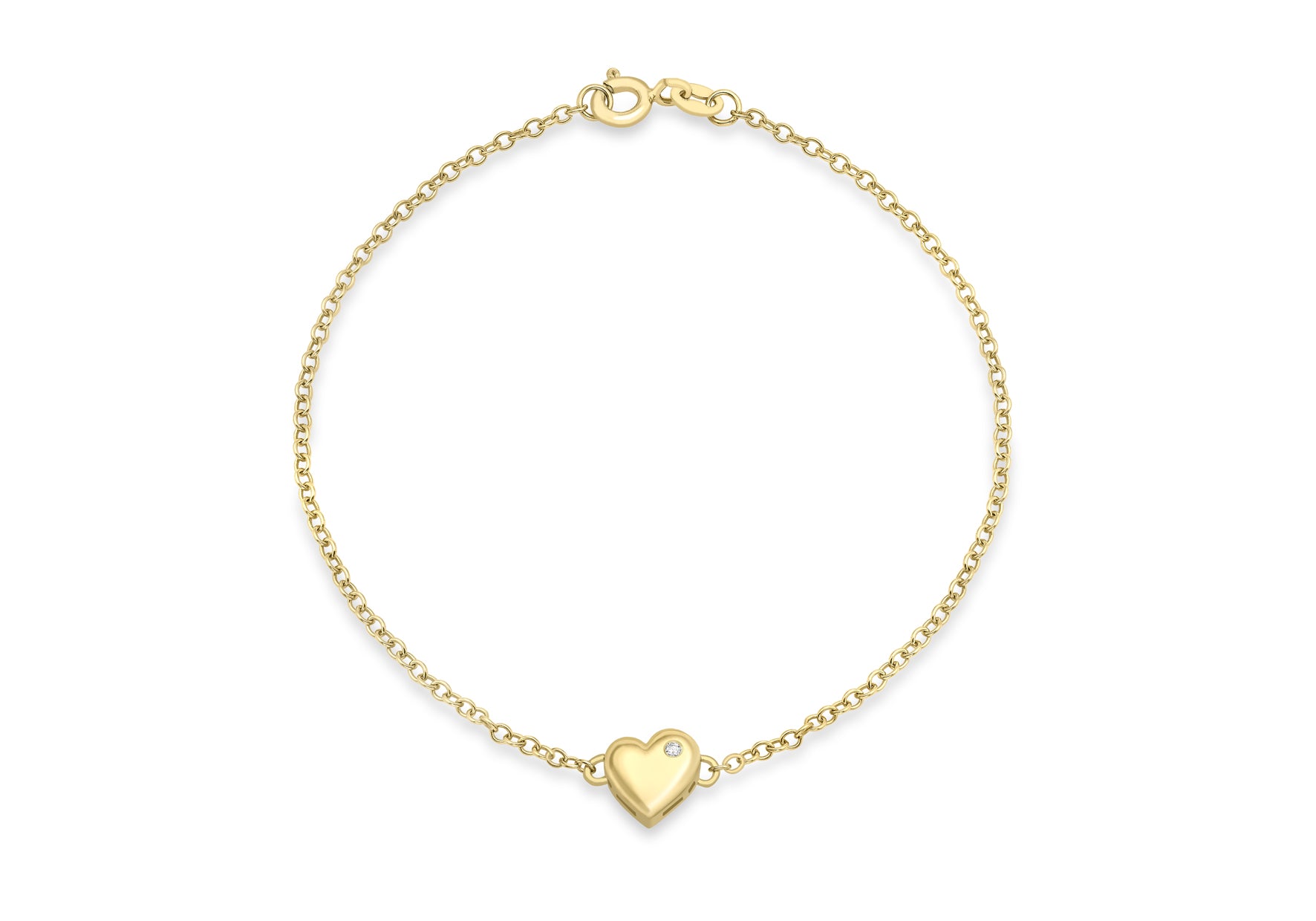 9ct Yellow Gold 0.01t Diamond Heart Charm Bracelet 19m/7.5"9