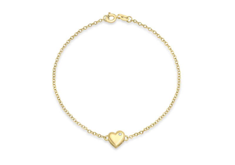 9ct Yellow Gold 0.01t Diamond Heart Charm Bracelet 19m/7.5"9