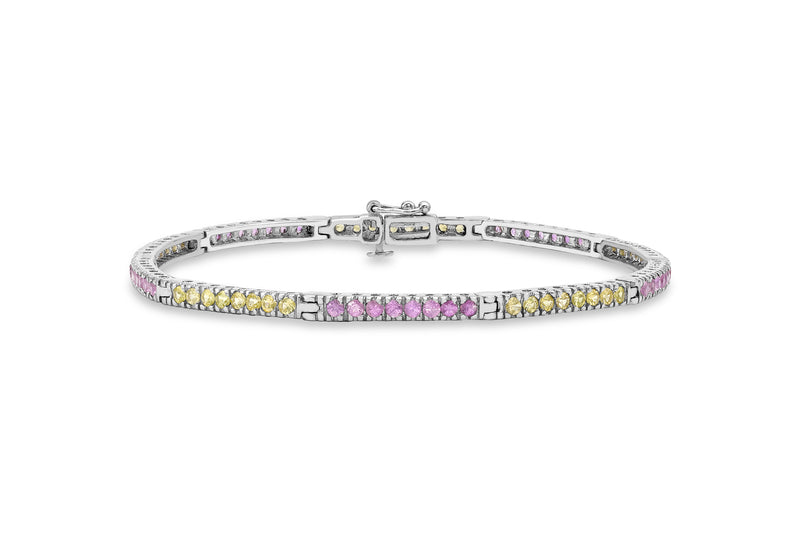 9ct White Gold Pink and Yellow Sapphire Bar Bracelet