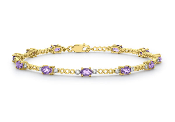 9ct Yellow Gold 0.17t Diamond and Amethyst Bracelet 18.5m/7.25"9