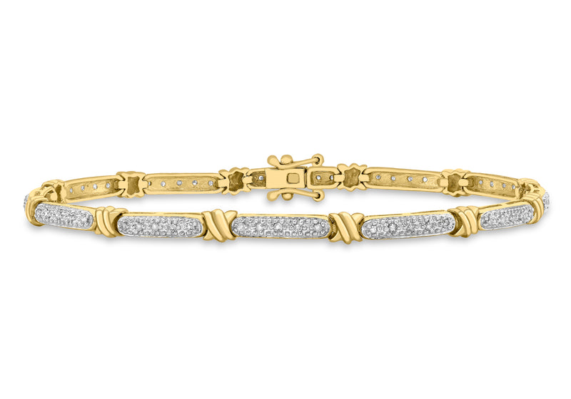 9ct Yellow Gold 0.33t Diamond Bar & Knot Bracelet 18m/7"9