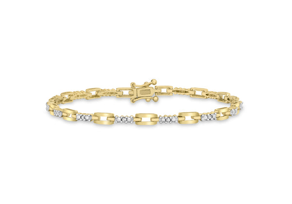 9ct Yellow Gold 0.13t Diamond Rectangular Link Bracelet 18m/7"9