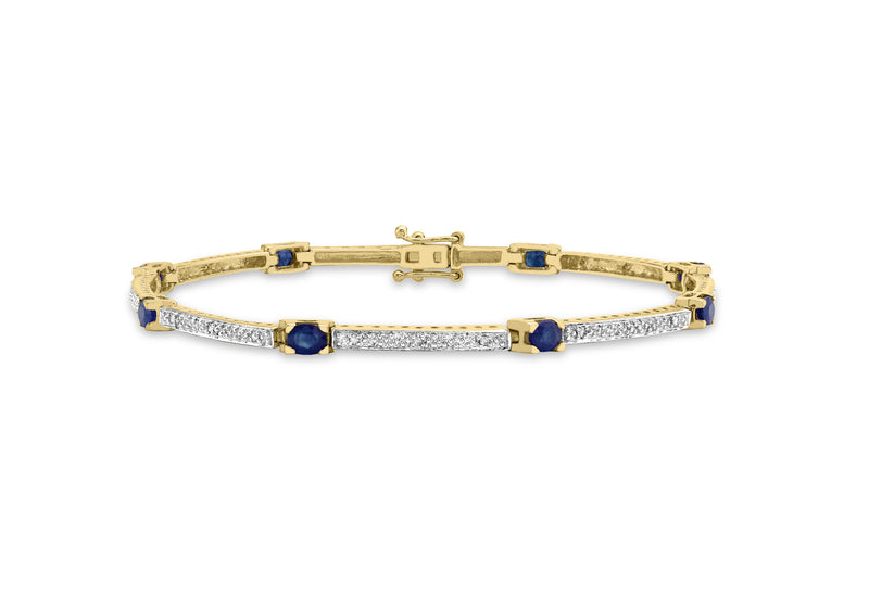 9ct Yellow Gold 0.12ct Diamond and Sapphire Bar Link Bracelet