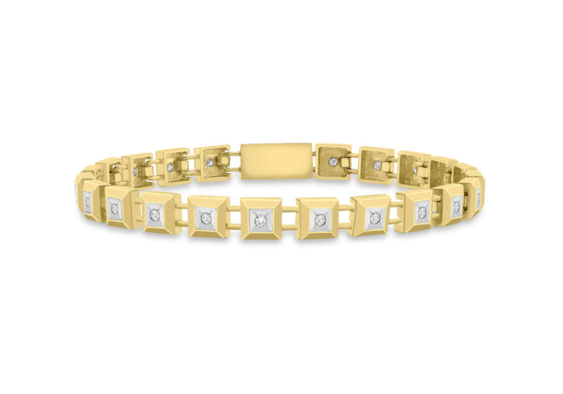9ct Yellow Gold 0.50ct Diamond Square Link Bracelet 19m/7.5"9