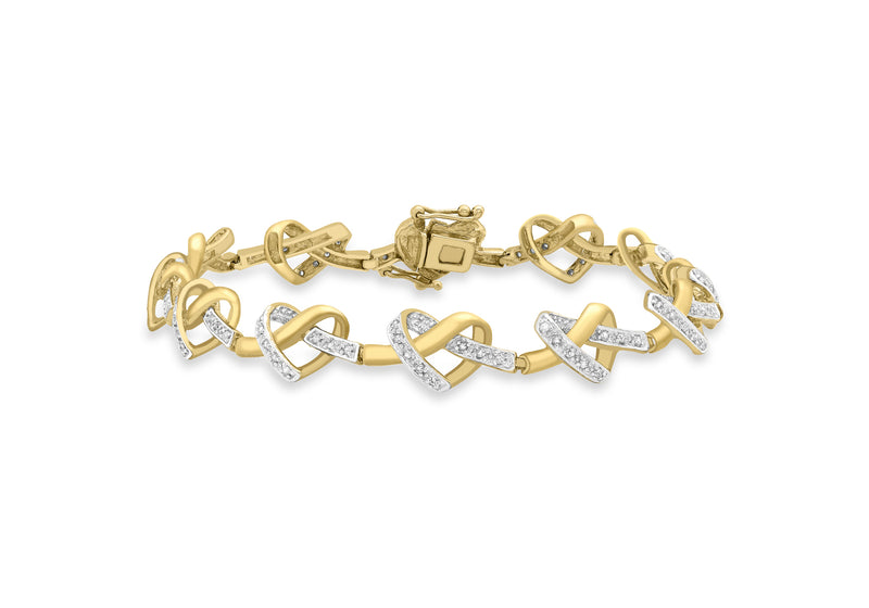 9ct Yellow Gold 0.52t Diamond Heart Knot Bracelet 19m/7.5"9