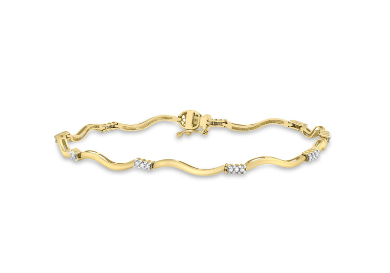 9ct Yellow Gold 0.24t Diamond Wave Link Bracelet 19m/7.5"9