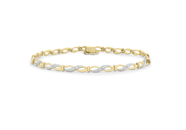 9ct Yellow Gold 0.19ct Diamond Infinity Link Bracelet 19m/7.5"9