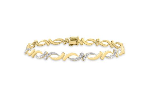 9ct Yellow Gold 0.20t Diamond Double Wave Bracelet 19m/7.5"9