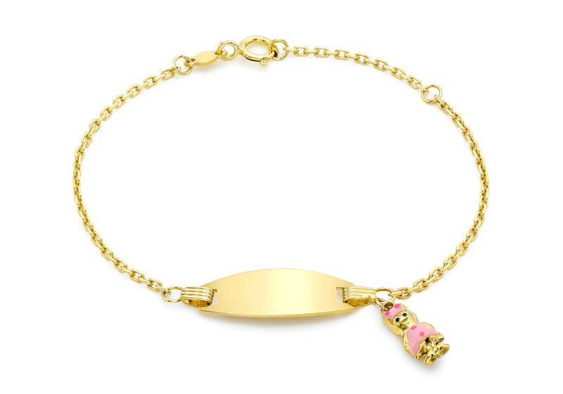 9ct Yellow Gold Enamel Girl Charm Child's ID Adjustable Bracelet