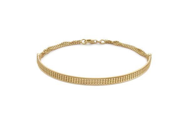 9ct Yellow Gold Diamond Cut Ball Chain & Half-Bangle Bracelet 18m/7"9