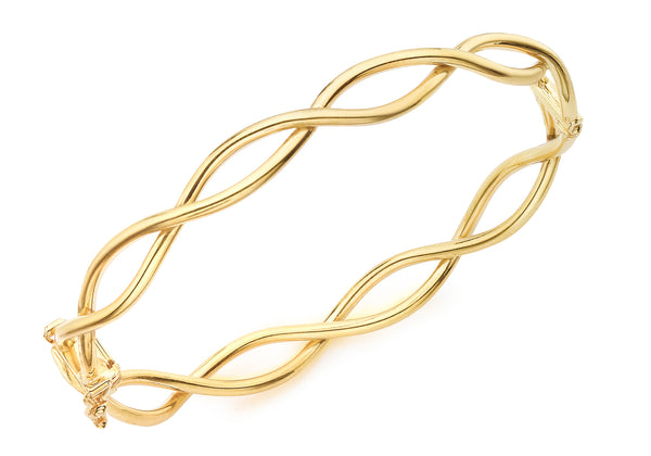 9ct Yellow Gold Crossover Wave Bangle