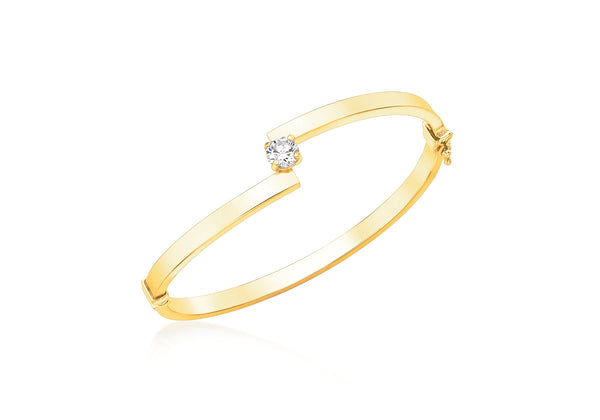 9ct Yellow Gold White Zirconia Tube Offset Bangle