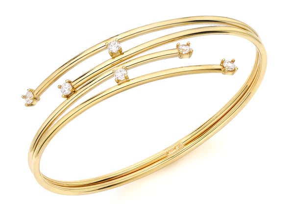 9ct Yellow Gold Double Tube Crossover Zirconia  Detail Bangle